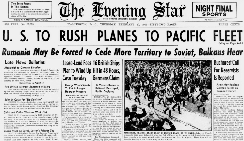 World War II Chronicle: February 20, 1941