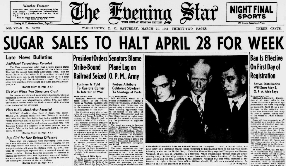 World War II Chronicle: March 21, 1942